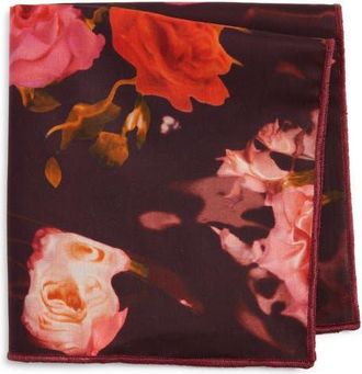Clifton Wilson Floral Cotton Pocket Square in Burgundy at Nordstrom