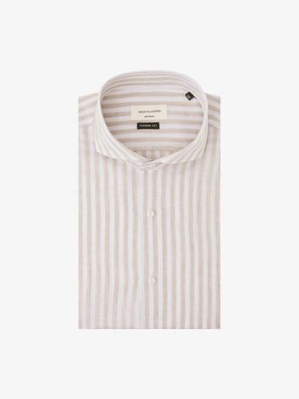Gentiluomo Linnen Overhemd | Beige Gestreept