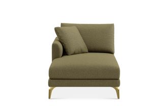 Castlery Lena Left Chaise Sofa Customized, Performance Boucle Moss, Brass Legs, Spill Resistant, Removable Covers for Castlery