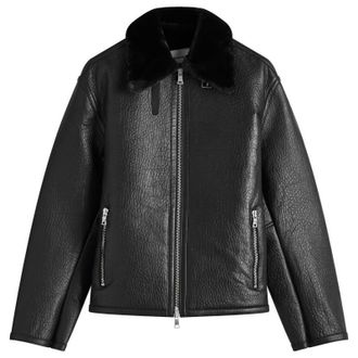 Mki Miyuki Zoku Mens Shearling Flight Jacket in Black, Size Small