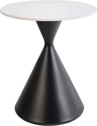 Beliani Beliani - Tavolino Piano in pietra sinterizzata Bianco effetto naturale Base in metallo nero Design moderno ø 50 cm Haiwee