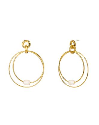 Liv Oliver 18K Plated Pearl Double Ring Hoops