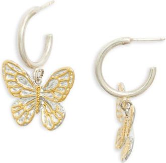 Vidakush Duotone Butterfly Charm Hoop Earrings in Silver at Nordstrom