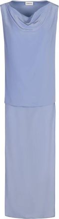 P.A.R.O.S.H. Zijden Strik Kraag Blouse - Dames - Maxi kleedjes - Blauw - M - Kleedjes