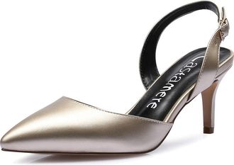 Castamere Pointed Toe Slingback Court Shoes Womens Mid Kitten Heel Pumps Closed Toe Sandals 2.4 in Heel PU Gold Pump EU 39.5