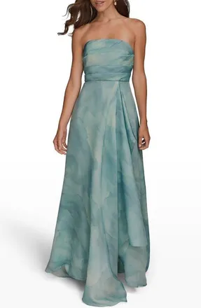 DKNY Abstract Floral Strapless Gown in Sea Mist Multi at Nordstrom, Size 10