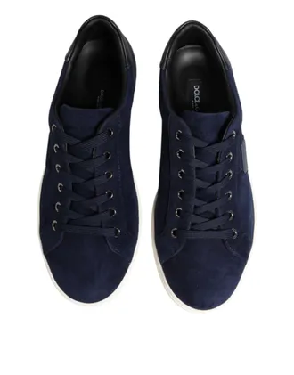 Dolce & Gabbana Mens Blue Leather Suede Low Top Sneakers Shoes Goat