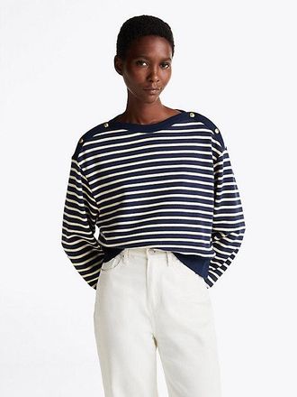 Tommy Hilfiger Gold-Tone Button Boat Neck Sweatshirt