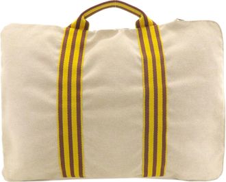 Herm&egrave;s Beige Yellow Toile H Briefcase (Pre-Owned)
