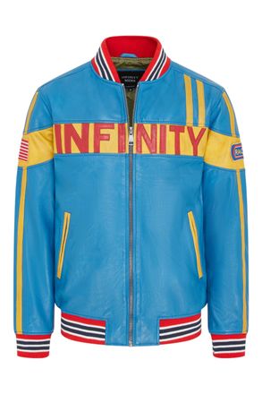 Infinity Leather Mens Blue Track Racing Moto Bomber Biker Jacket - Racer Lamb Leather - Size X-Small