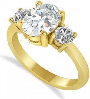 Allurez Oval & Round 3-Stone Moissanite & Diamond Engagement Ring 14k Yellow Gold (3.00ct)