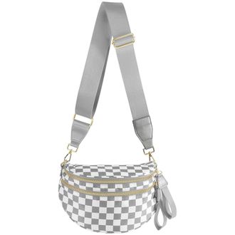 Generic Women Checkered Crossbody Bags Bum Handbag, Durable Strap Roomy Versatile Mom-Friendly Diaper Bag with Different Pockets (Gray White Checkered 10)