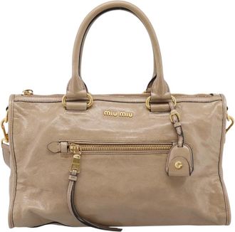 Miu Miu Convertible Bauletto Vitello Shine Beige Leather Handbag (Pre-Owned)