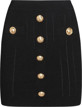 Balmain Zwarte Minirok met Knoopdecoraties - Dames - Korte rokken - Zwart - S - Rokken