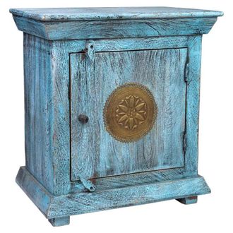 Wanderlust Deco Mesita de madera y metal acabado artesanal envejecido 55x35x60