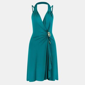 Roberto Cavalli Teal Green Embellished Mini Dress