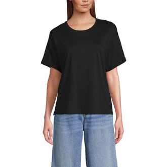 Lands End Oversized Supima Short Sleeve Crew Neck T-Shirt in Black at Nordstrom, Size X-Small P