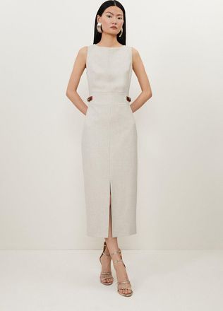 Karen Millen Petite Melange Tailored Pu Tab Detail Midi Dress