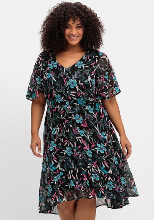 Sheego Chiffonkleid SHEEGO BY JOE BROWNS Chiffonkleid, Damen, Gr. 40, Normalgr&ouml;ssen, dunkelpetrol, gemustert, 100% Polyester, gebl&uuml;mt, gemustert, wadenlang, 