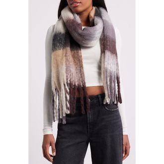BP. Fringe Blanket Scarf in Brown Plaid at Nordstrom Rack