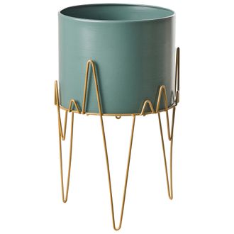 Beliani Soporte Para Plantas Hierro Verde Y Dorado 28 X 28 X 50 Cm Metal Para Interiores Y Exteriores Industrial Moderna Resistente A Rayos Uv Kalandra