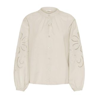Cream Ancient Scroll Blouse with Puff Sleeves - female - Cream - Blouses - Beige - S - Blouses & Shirts