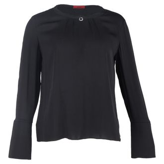 HUGO BOSS Ring-Embellished Long Sleeve Top in Black Polyester
