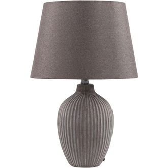 Beliani Beliani - Retro Ceramic Table Lamp with Linen Empire Shade Brown Bedside Light Fergus