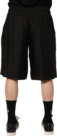Dolce & Gabbana Black Silk Drawstring Men Bermuda Shorts