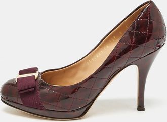 Ferragamo Burgundy Quilted Patent Leather Vara Bow Pumps