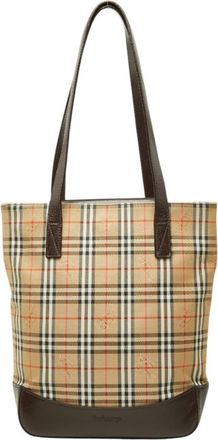 Burberry Beige Brown Canvas Tote Bag (Pre-Owned)