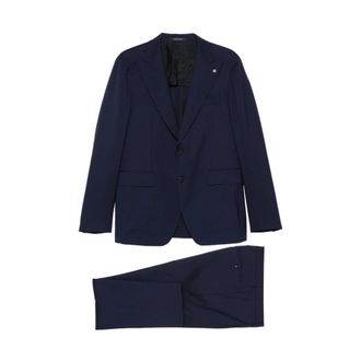 Tagliatore Single Breasted Suits, male, Blue, Size: 2XL Two-piece Suit with Brooch Detail