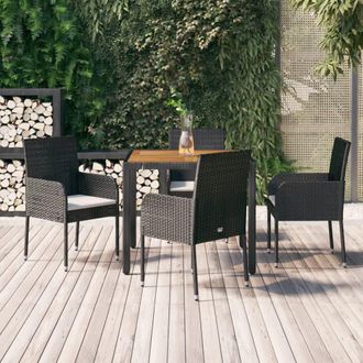 vidaXL Vidaxl - Set De Muebles Jard&iacute;n 5 Pzas Con Cojines Rat&aacute;n Sint&eacute;tico Negro