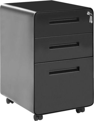 Beliani Storage Cabinet Black Steel 3 Drawers with Wheels Key-Locked Modern Office LARCO
