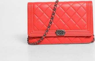 Chanel Chanel Boy Wallet on Chain Red Womens Lambskin (Pre-Owned)