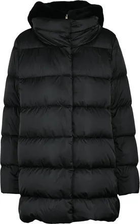 Herno Black Down Jacket With Removable Plush Collar
