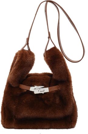 Generic Fluffy Tote Bag Mini Faux Fur Purses,A plush bag that can be carried on the shoulder or by hand,Winter Fuzzy Purses for Women (Coffee)