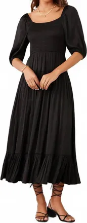 Karen Kane Blouson Sleeve Smocked Midi Dress In Black