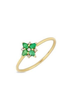 Bony Levy El Mar Emerald & Diamond Flower Ring in 18K Yellow Gold at Nordstrom Rack, Size 6.5