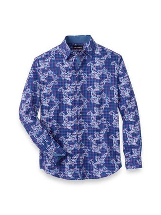 Paul Fredrick Performance Stretch Check Casual Shirt in Navy/red at Nordstrom, Size Xx-Large