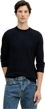 A|X Armani Exchange Trui met Golvende Textuur - Heren - Ronde hals truien - Blauw - 2XL - Wol - Truien & Vesten