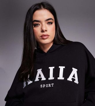 KAIIA Plus cotton blend sport embroidered logo oversized hoodie in black - part of a set