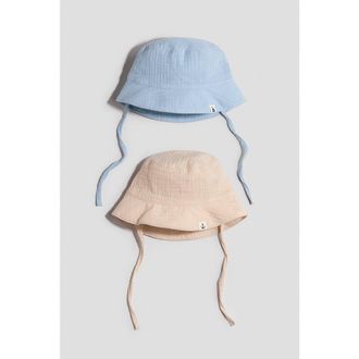 H&M 2-pack Cotton Muslin Sun Hats in Light Blue/light Beige at Nordstrom, Size 9-12 M