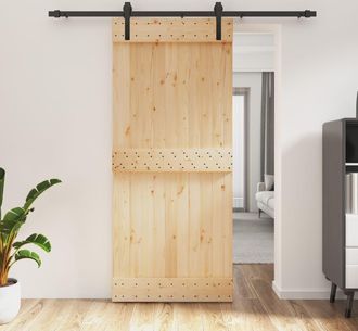 vidaXL Puerta Corredera Con Herrajes Madera Maciza De Pino 90x210 Cm Vidaxl