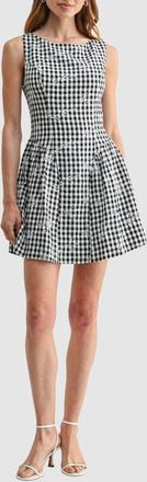 All in Favor Embroidered Sleeveless Fit & Flare Dress in Black Gingham at Nordstrom, Size X-Small