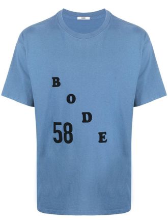 Bode T-shirt in cotone con logo floccato - Blu