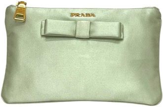 Prada Light Green Satin Pouch (Pre-Owned)