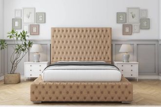 Sloomy Ambassador Dumfries Frame-Mattress - 50 Upholstered Headboard in Light Brown | Size: Super King