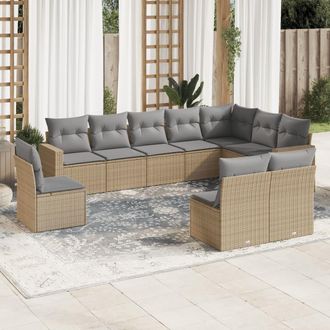 vidaXL Juego De Sof&aacute;s Jard&iacute;n Con Cojines Beige 10 Pzas Rat&aacute;n Sint&eacute;tico Vidaxl