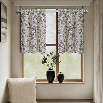 No Brand Cortinas Cortas Estampadas Semitransparentes De 2 Piezas Con Funda Para Barra, Para Dormitorio O Sala De Estar, Ancho X Largo (60 X 90 Cm (24 X 35 Pul